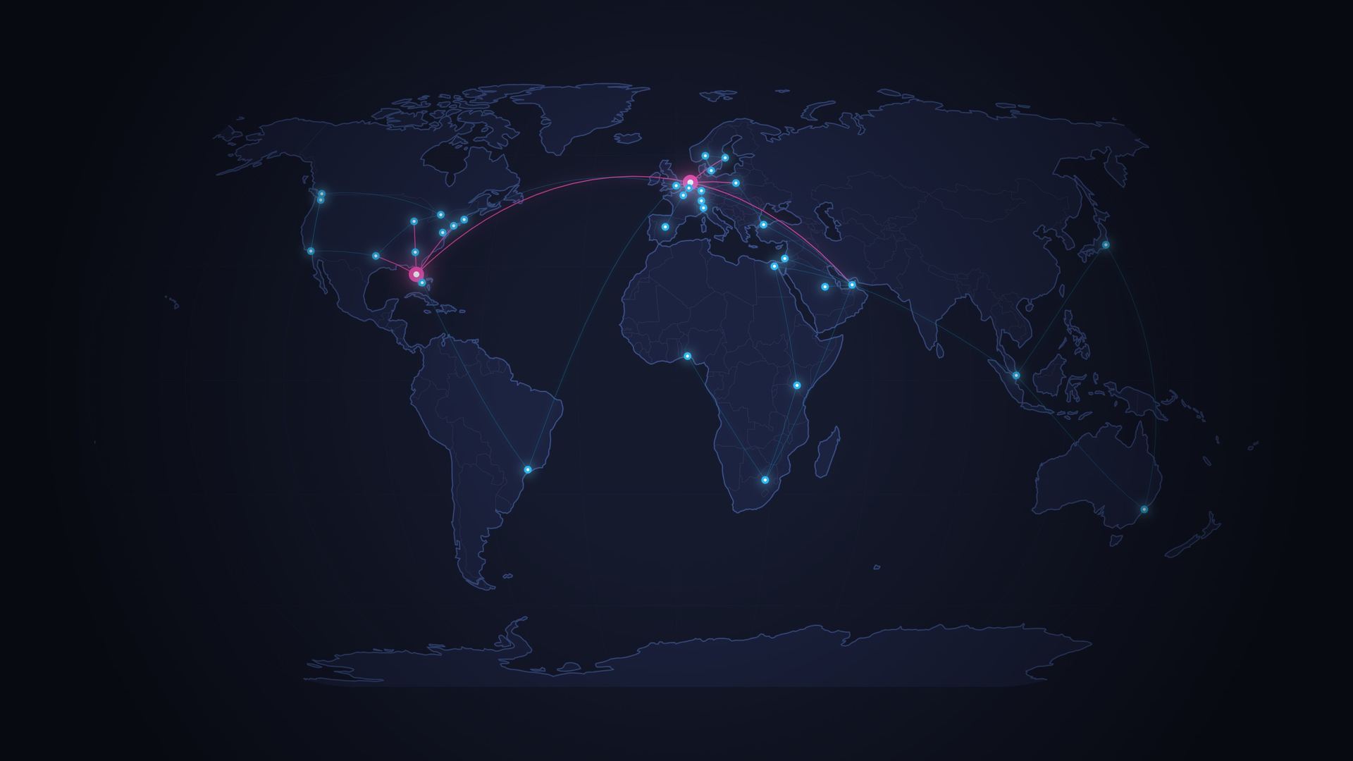 World map showing Xpand-Net's hubs in the Netherlands and the United States, connected to customer locations across EMEA, North America and APAC